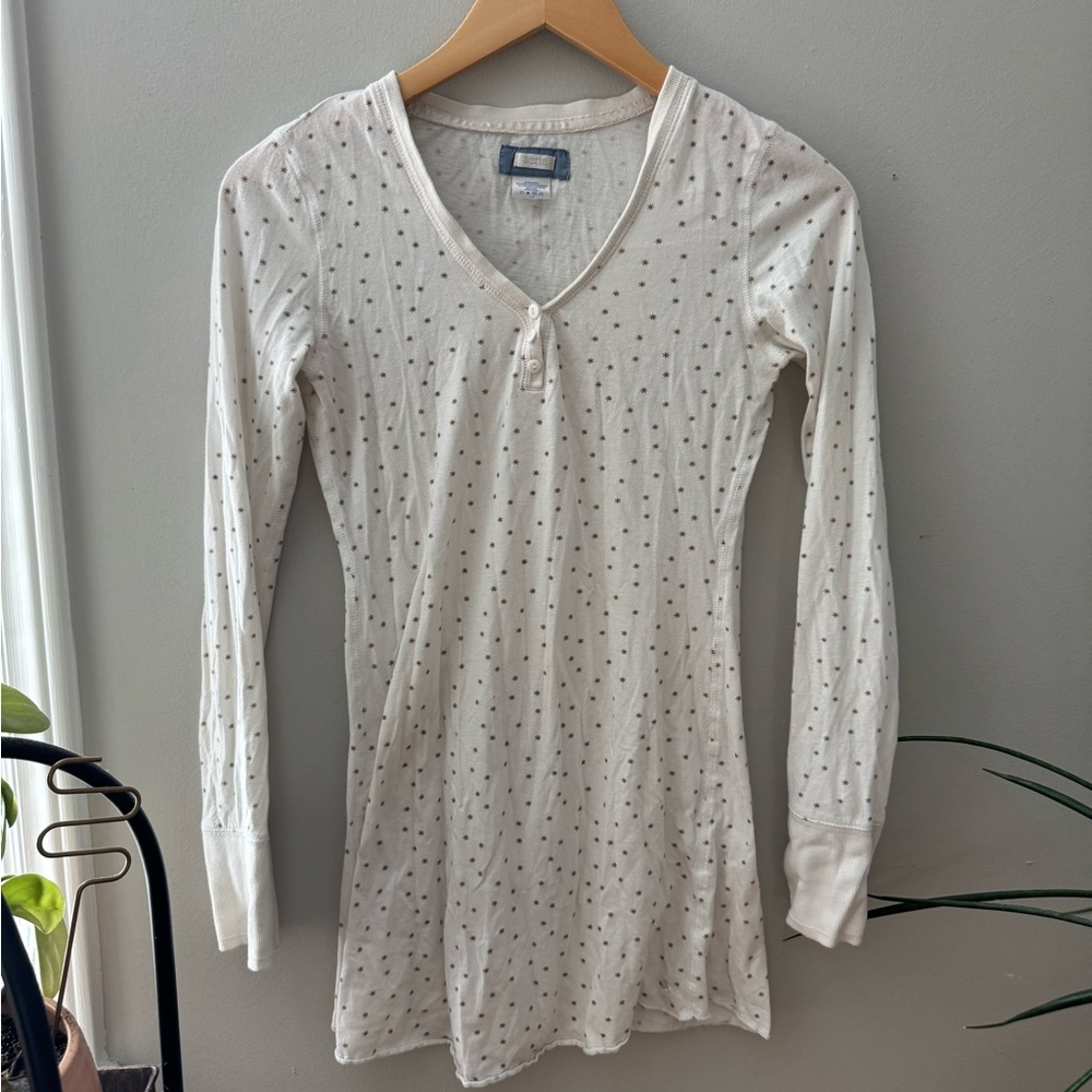 Aerie Cream Stars Long Sleeve Lounge Dress
